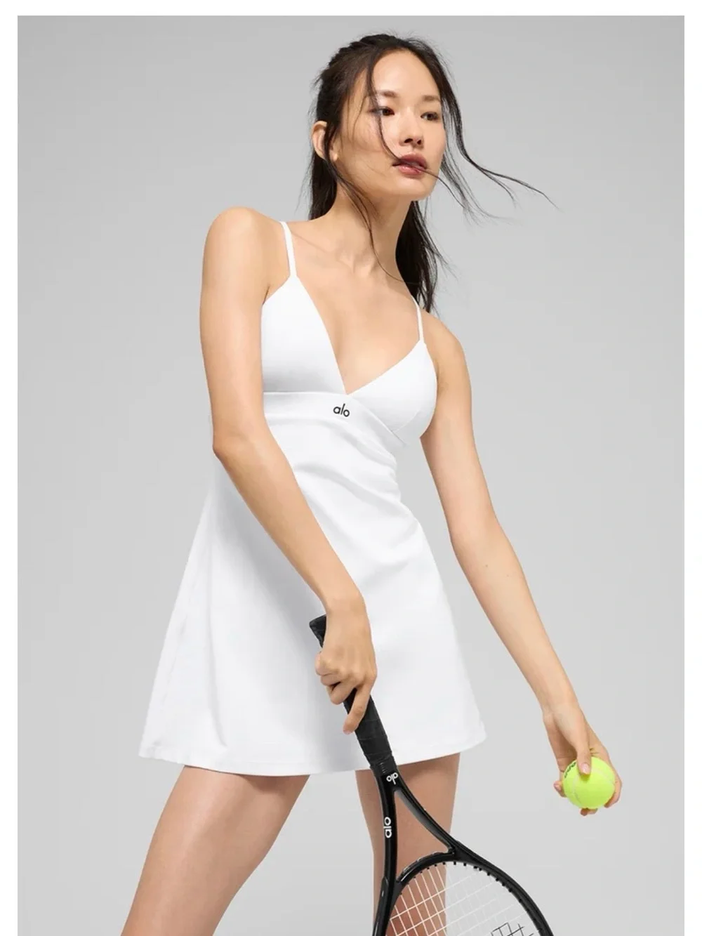 ALO Yoga Women's White Mini Tennis Dress with Slim Straps